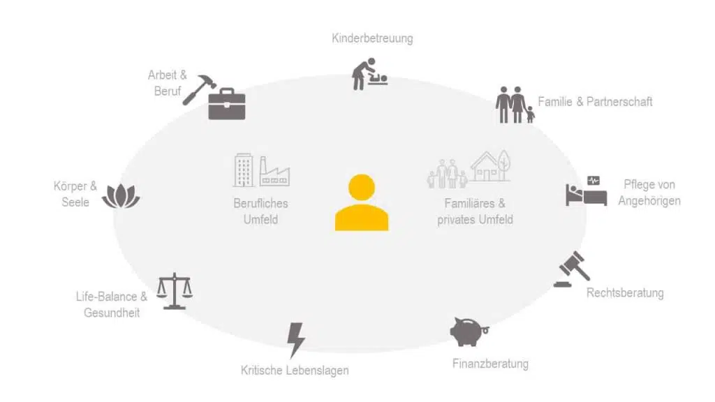 Themenspektrum eines Employee Assistance Programs - auf Deutsch Externe Mitarbeiterberatung